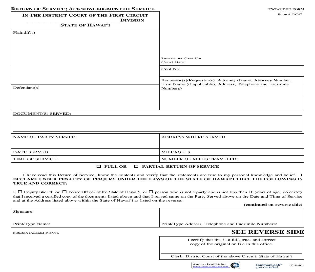 Return Of Service {1DC47} | Pdf Fpdf Doc Docx | Hawaii