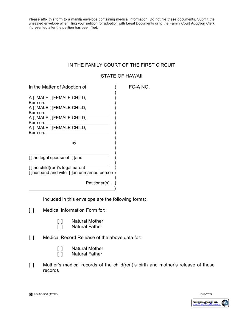 Medical Information Affidavit {1F-P-2029} | Pdf Fpdf Docx | Hawaii
