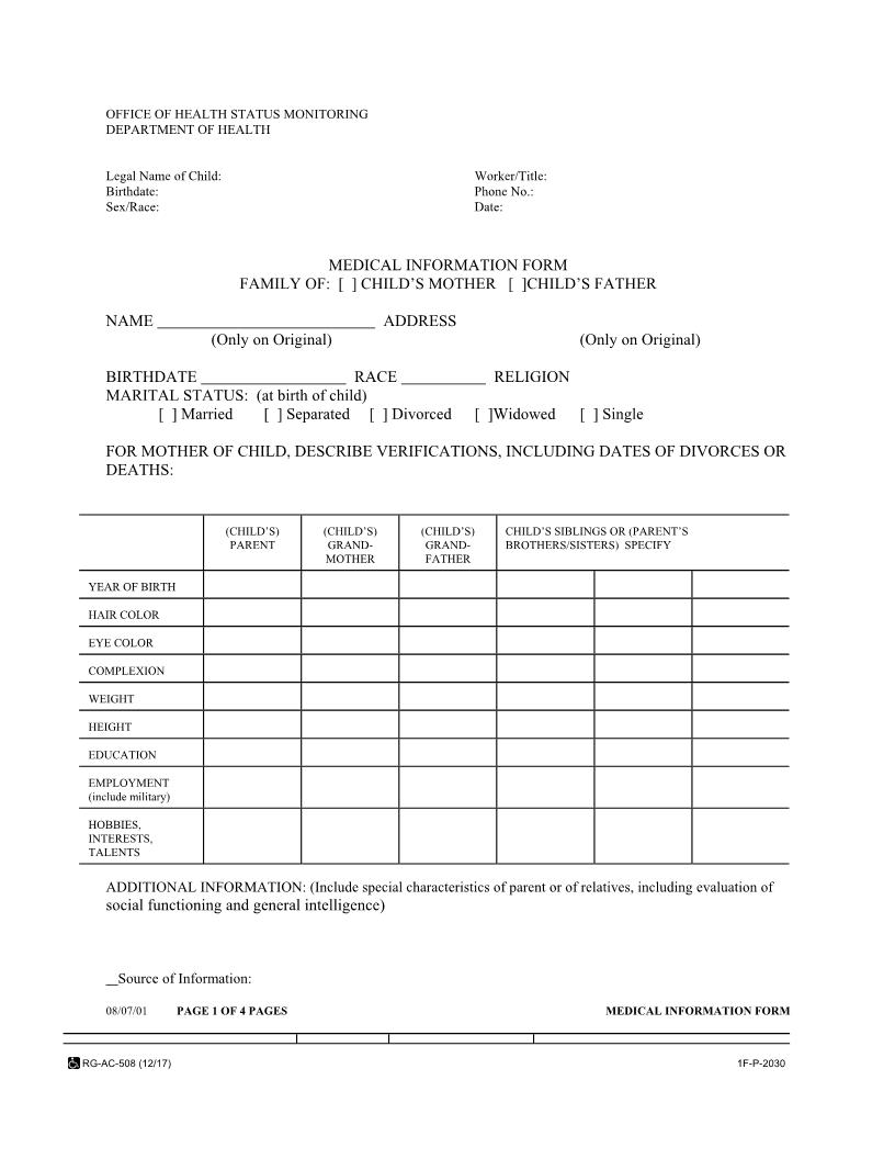 Medical Information Form {1F-P-2030} | Pdf Fpdf Docx | Hawaii