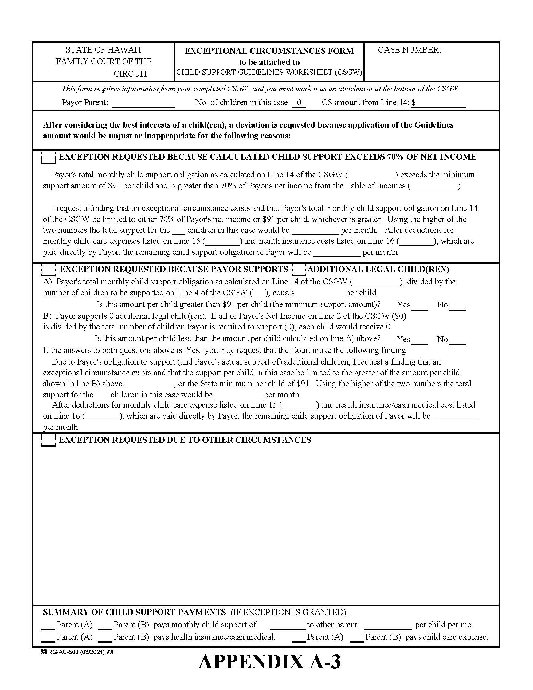 Exceptional Circumstances Form | Pdf Fpdf Doc Docx | Hawaii