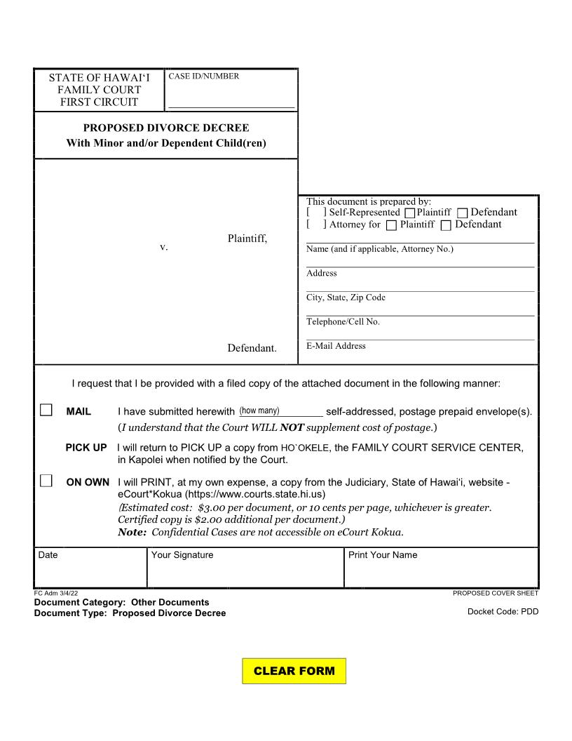 Divorce Decree With Children {1F-P-746} | Pdf Fpdf Docx | Hawaii