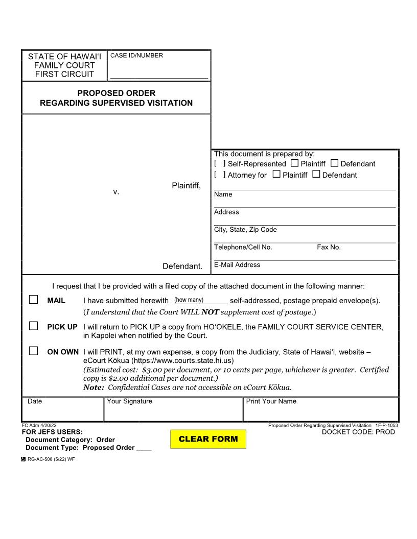 Order Regarding Supervised Visitation {1F-P-1053} | Pdf Fpdf Doc Docx | Hawaii