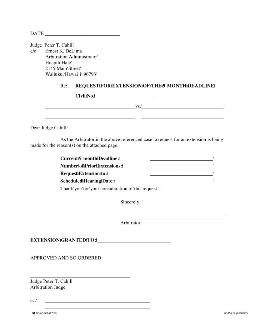 Request For Extension Of The 9 Month Deadline {2C-P-214} | Pdf Fpdf Docx | Hawaii