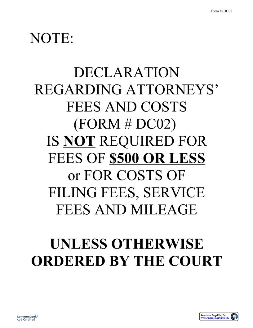 Declaration Regarding Attorneys Fees And Costs {2DC02} | Pdf Fpdf Docx | Hawaii