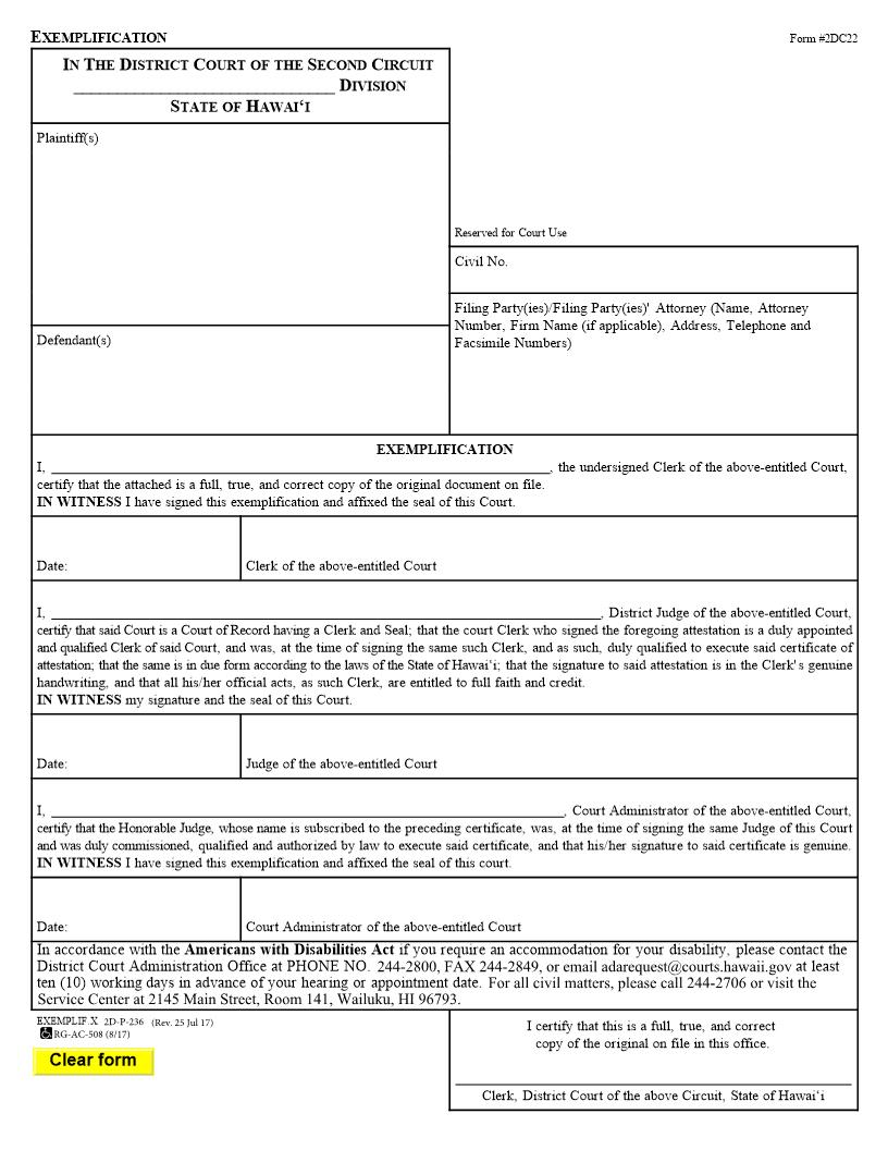 Exemplification {2DC22} | Pdf Fpdf Doc Docx | Hawaii