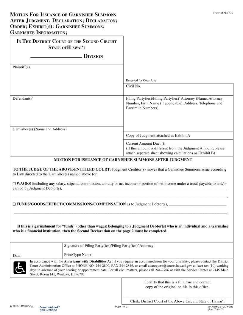 Garnishee By Migs {2DC29} | Pdf Fpdf Docx | Hawaii