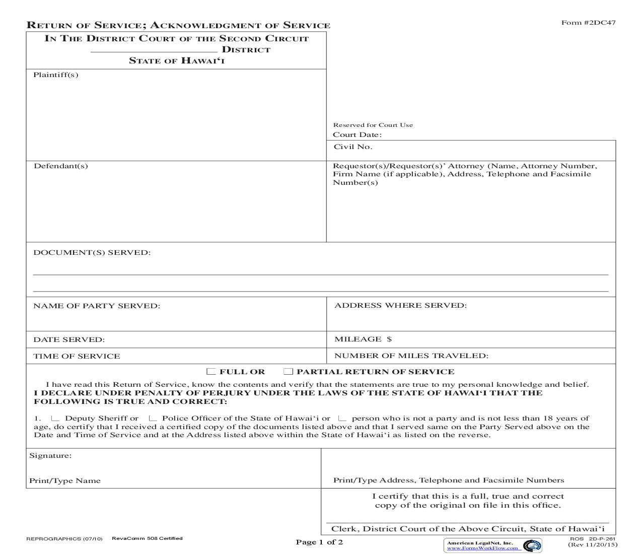 Return Of Service {2DC47} | Pdf Fpdf Doc Docx | Hawaii