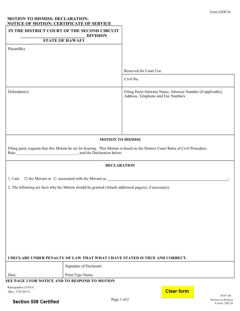 Motion To Dismiss {2DC36} | Pdf Fpdf Doc Docx | Hawaii