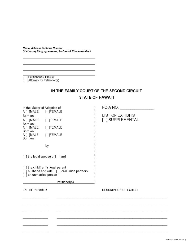 List Of Exhibits {2F-P-227} | Pdf Fpdf Docx | Hawaii