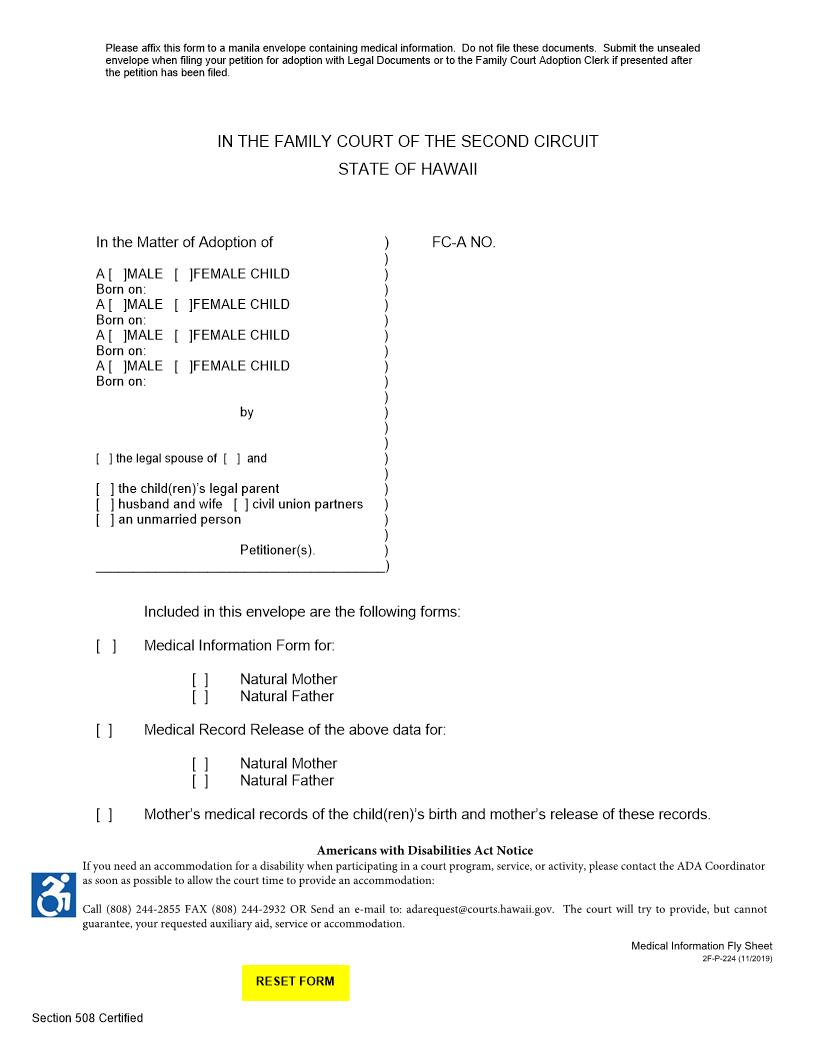 Medical Information Fly Sheet {2F-P-224} | Pdf Fpdf Docx | Hawaii
