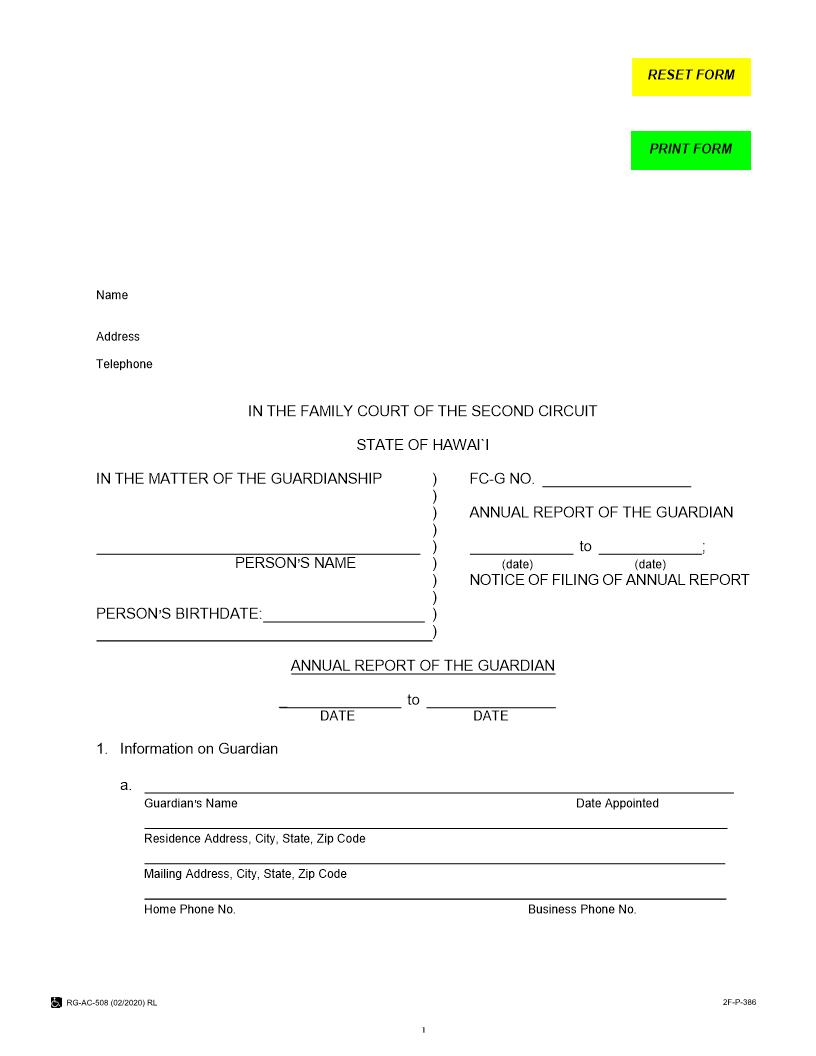 Annual Report Of The Guardian {2F-P-386} | Pdf Fpdf Docx | Hawaii