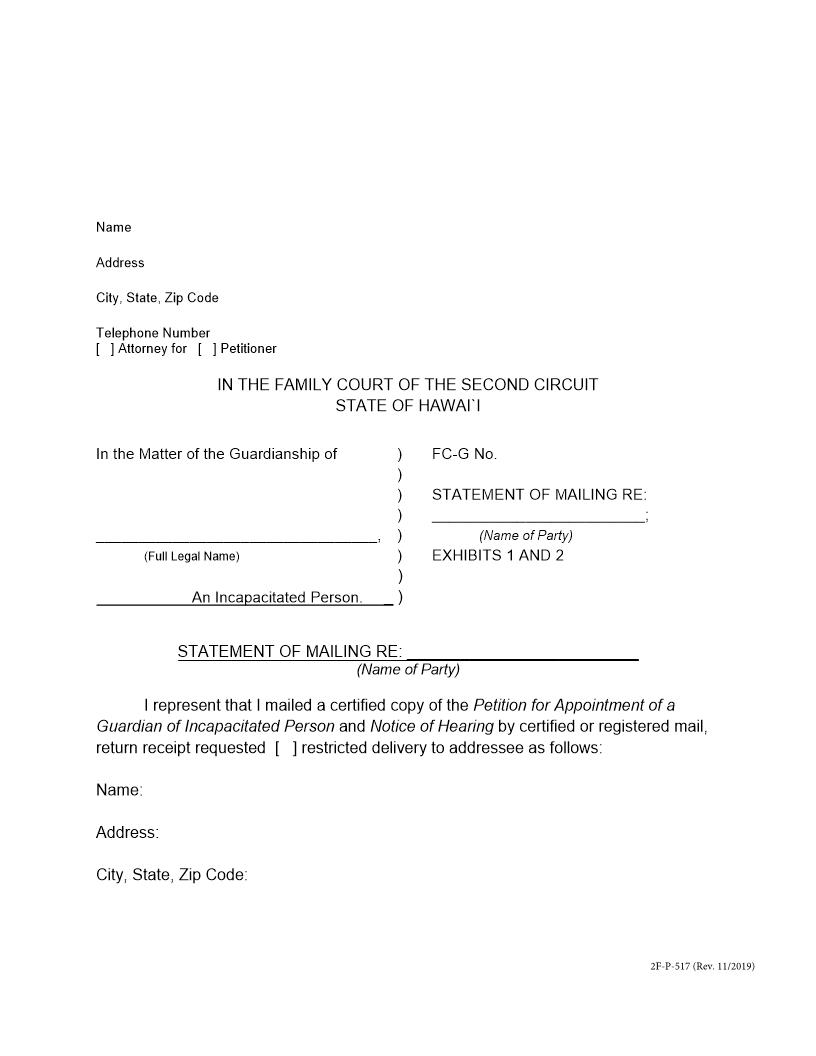 Statement Of Mailing Exhibits 1 And 2 {2F-P-517} | Pdf Fpdf Docx | Hawaii