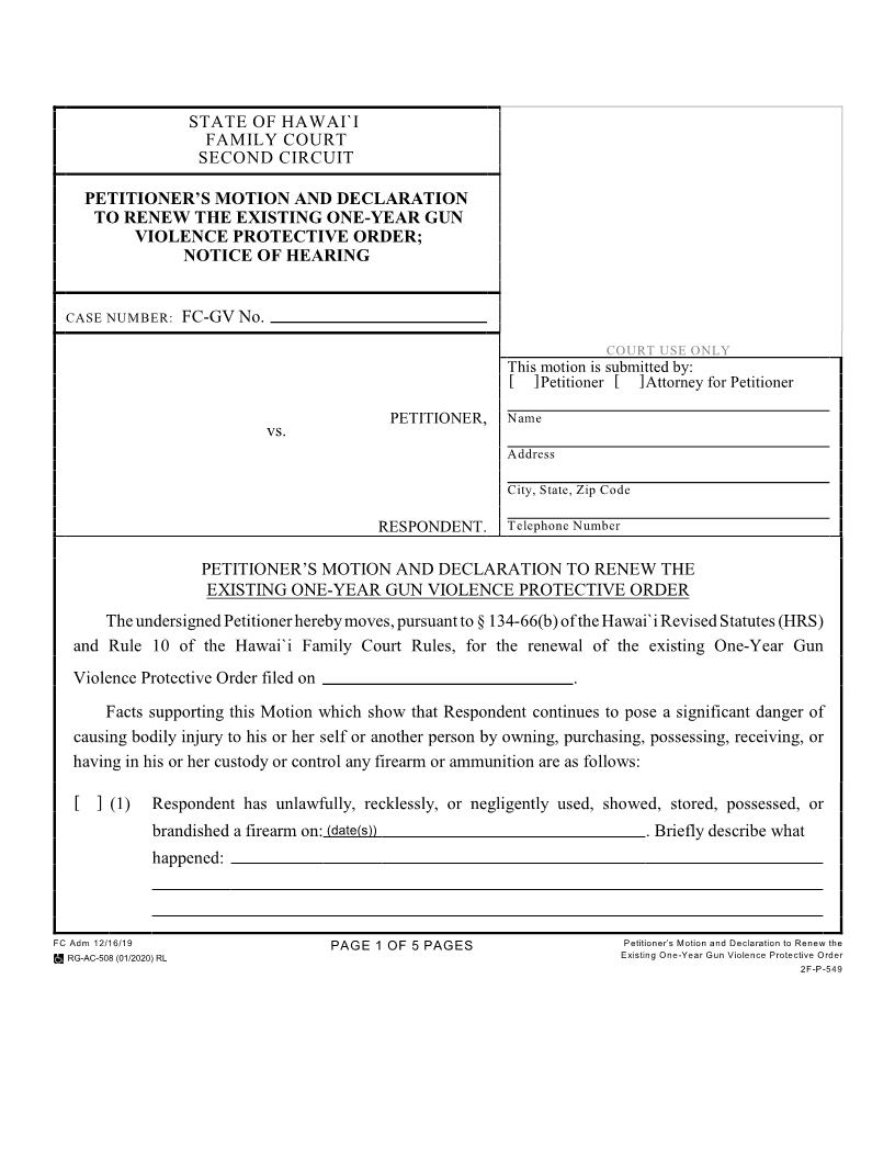 Petitioners Motion And Declaration To Renew {2F-P-549) | Pdf Fpdf Docx | Hawaii