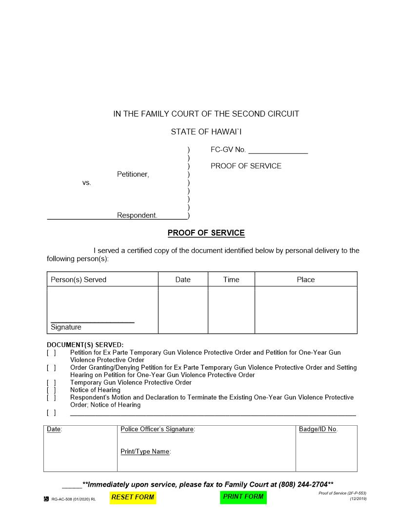 Proof Of Service {2F-P-553} | Pdf Fpdf Docx | Hawaii