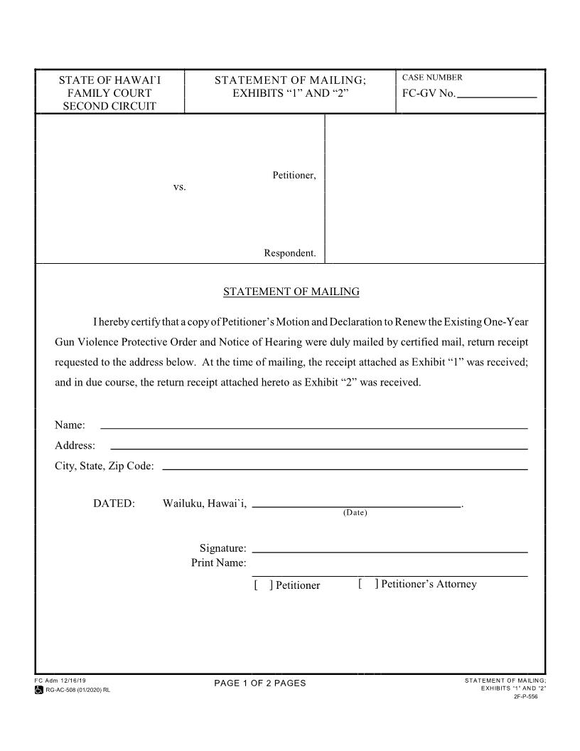Statement Of Mailing {2F-P-556} | Pdf Fpdf Docx | Hawaii