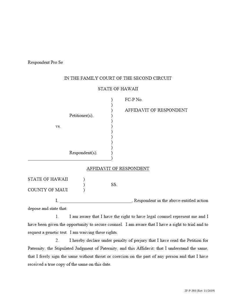 Affidavit Of Respondent {2F-P-393} | Pdf Fpdf Docx | Hawaii