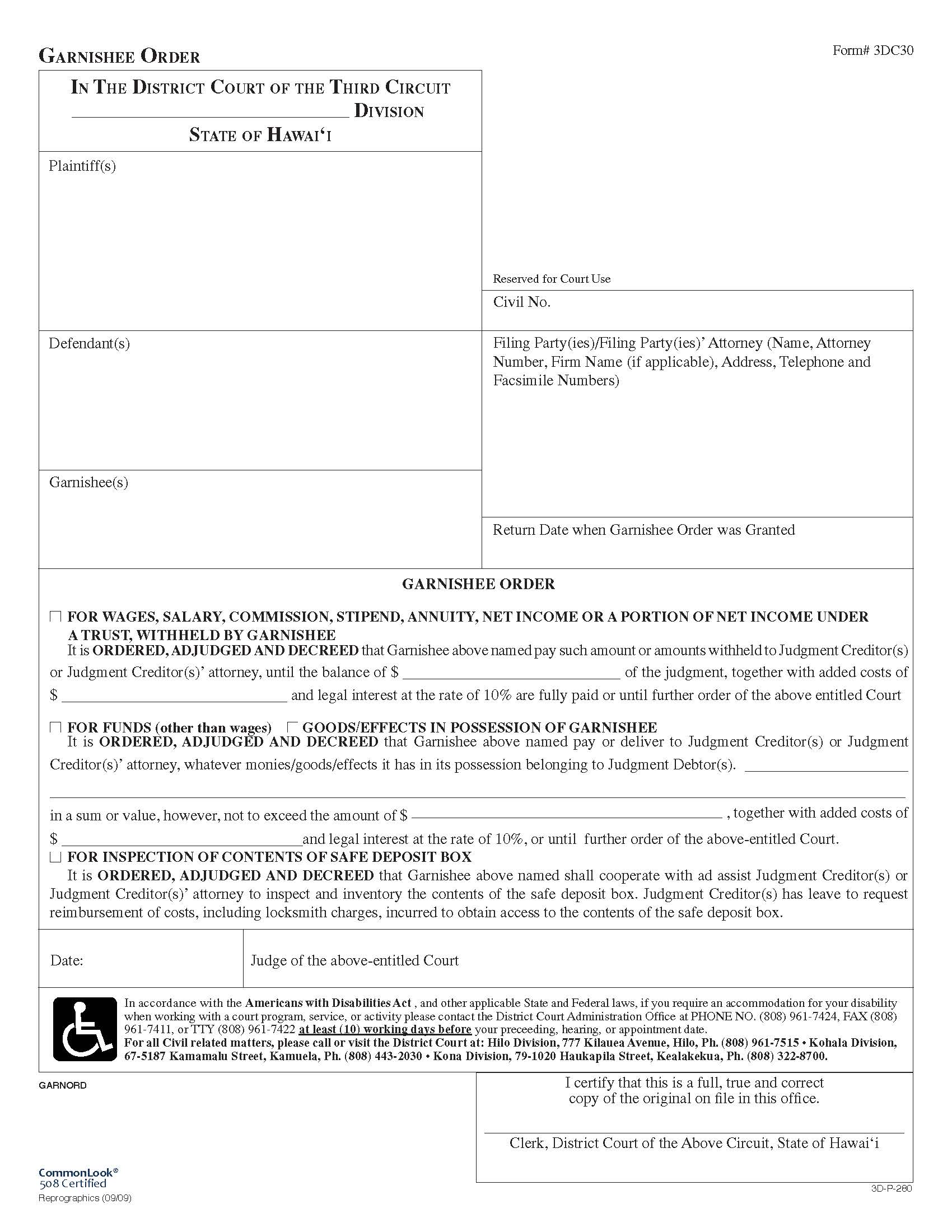 Garnishee Order {3DC30} | Pdf Fpdf Doc Docx | Hawaii