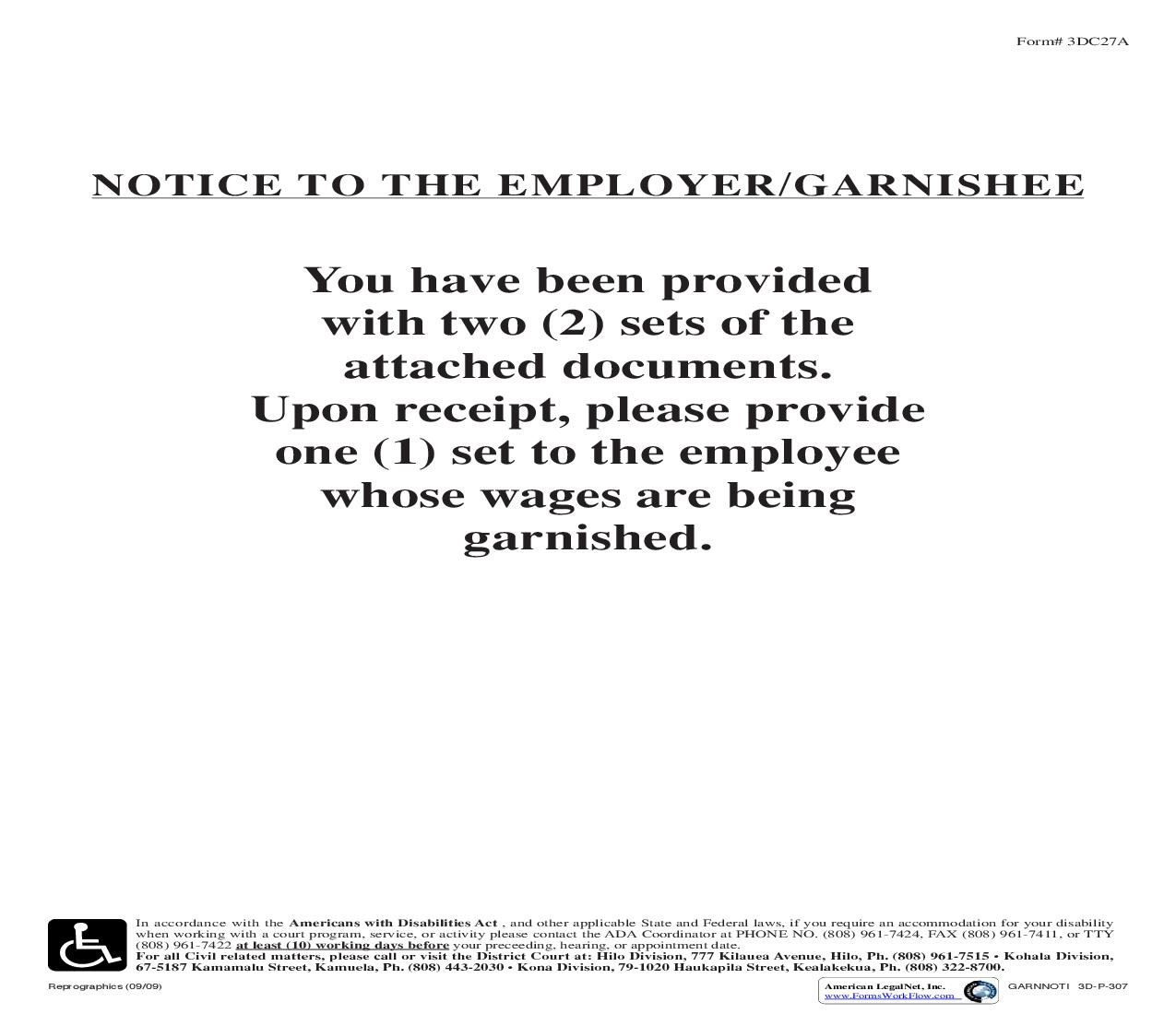 Notice To Employer Garnishee {3DC27A} | Pdf Fpdf Doc Docx | Hawaii