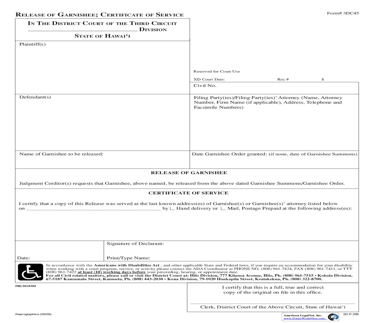 Release Of Garnishee {3DC45} | Pdf Fpdf Doc Docx | Hawaii
