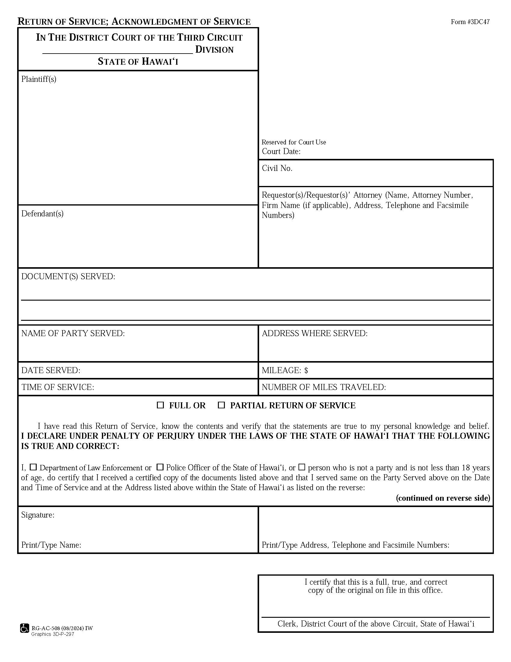 Return Of Service {3DC47} | Pdf Fpdf Doc Docx | Hawaii