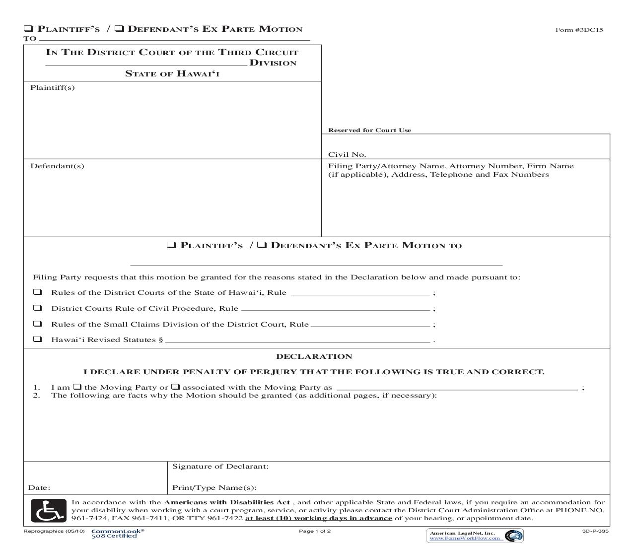 Ex Parte Motion {3DC15} | Pdf Fpdf Doc Docx | Hawaii