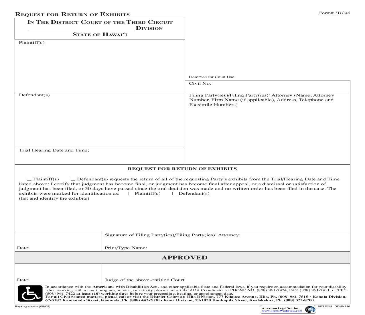 Request For Return Of Exhibits {3DC46} | Pdf Fpdf Doc Docx | Hawaii