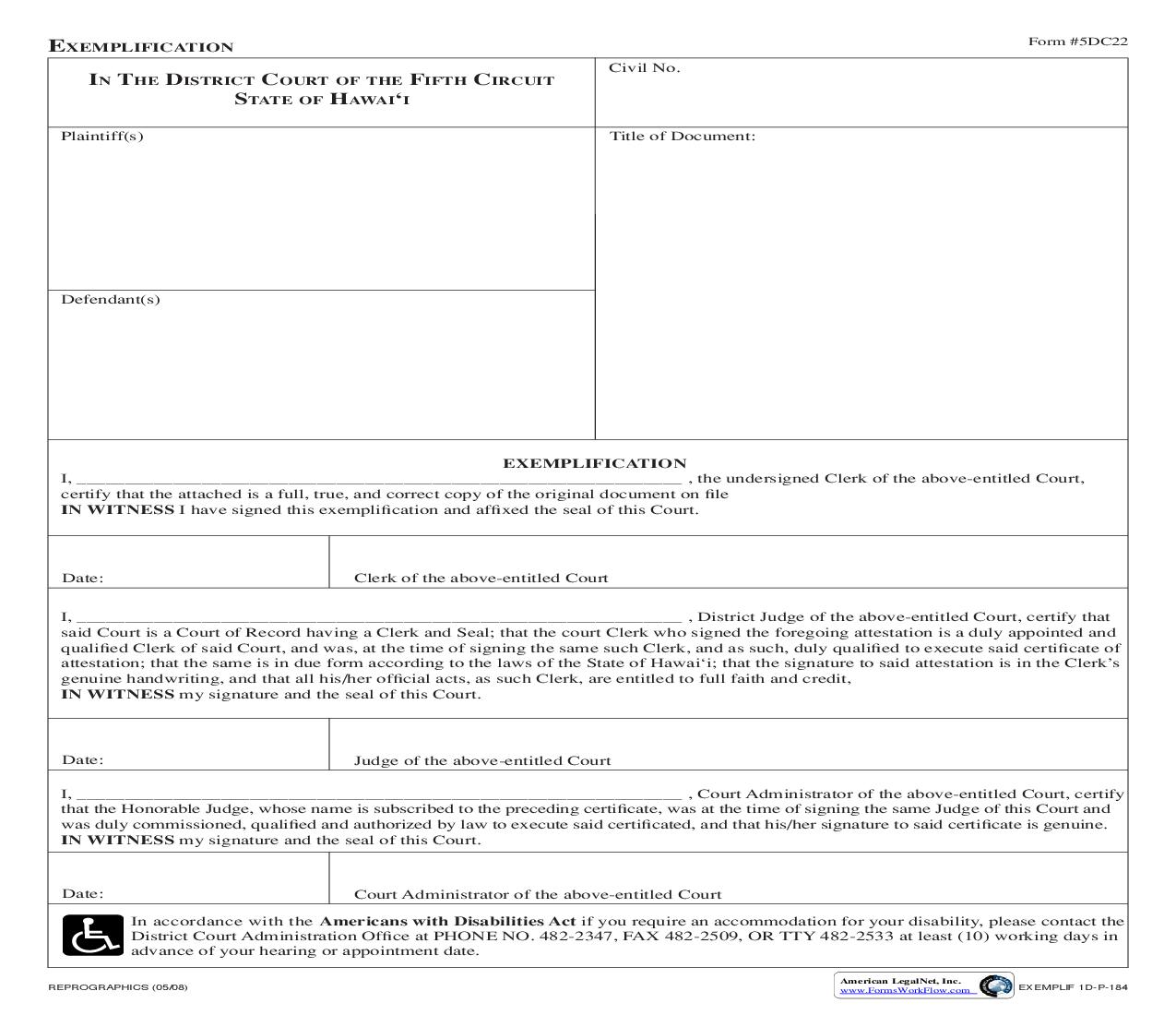 Exemplification {5DC22} | Pdf Fpdf Doc Docx | Hawaii