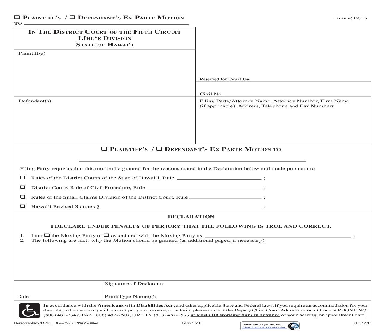Ex Parte Motion {5DC15} | Pdf Fpdf Doc Docx | Hawaii