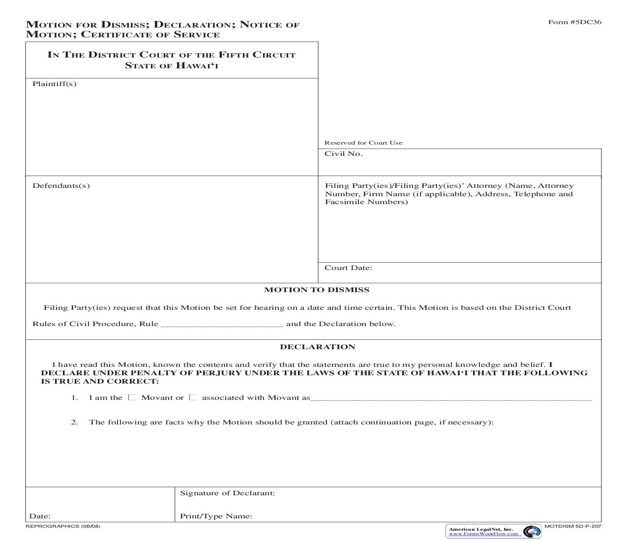 Motion To Dismiss {5DC36} | Pdf Fpdf Doc Docx | Hawaii