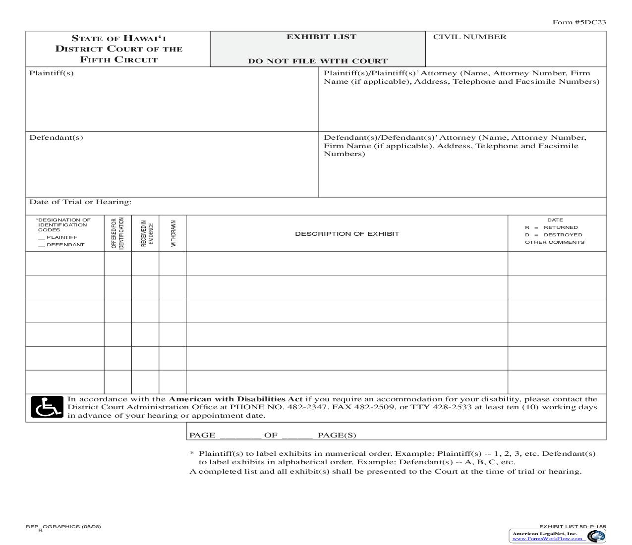 Exhibit List {5DC23} | Pdf Fpdf Doc Docx | Hawaii