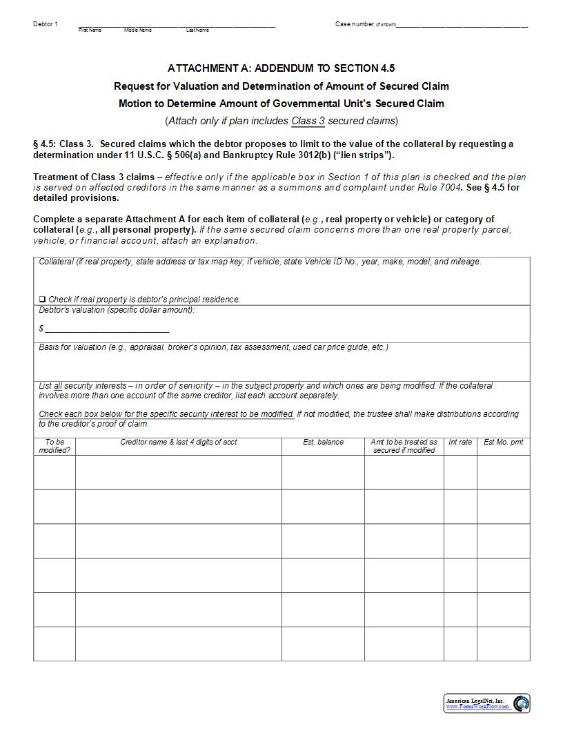 Chapter 13 Plan Attachment A Request For Valuation And Determination Of Amount Of Secured Plan {H113} | Pdf Fpdf Docx | Hawaii