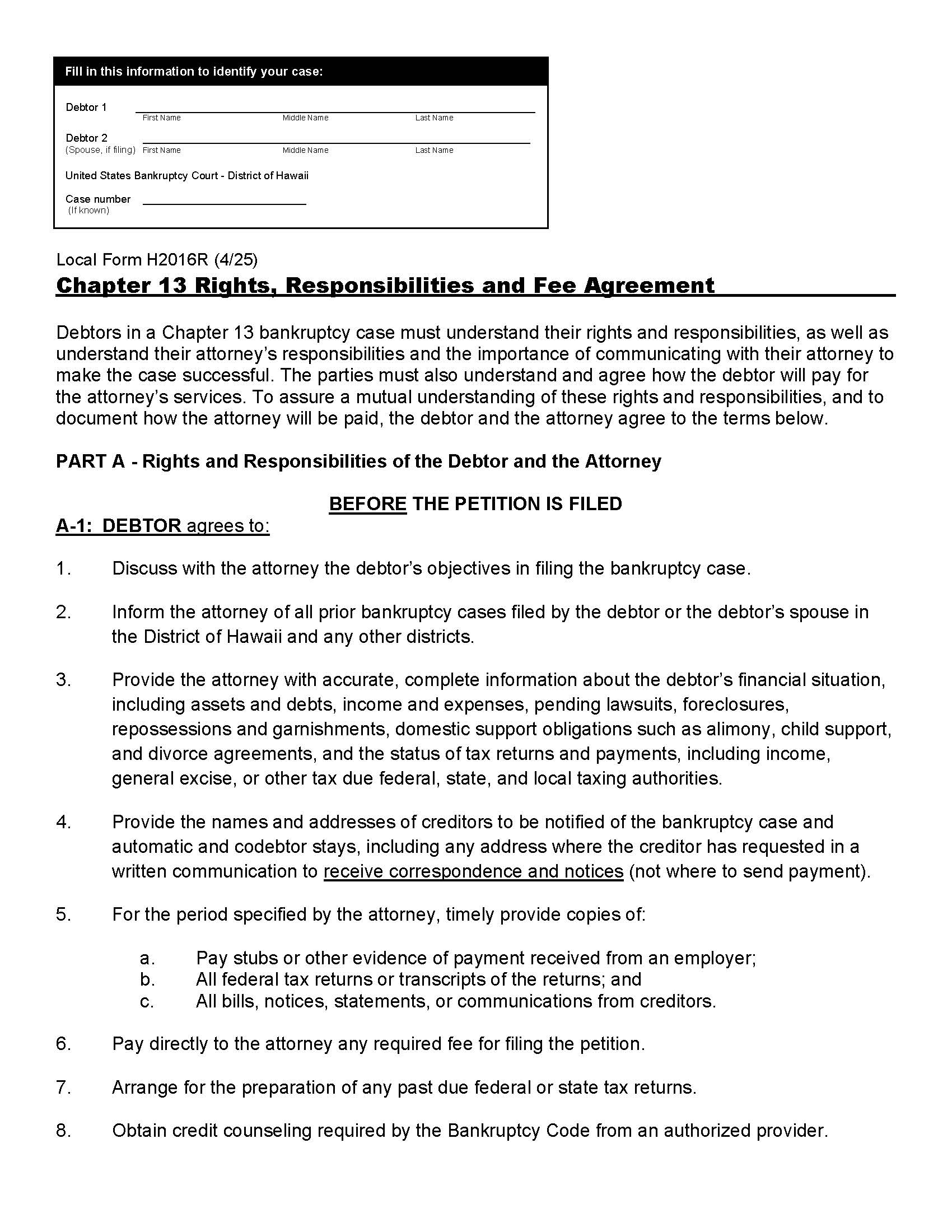 Rights And Responsibilities Of Chapter 13 Debtors And Attorneys {H2016R} | Pdf Fpdf Doc Docx | Hawaii
