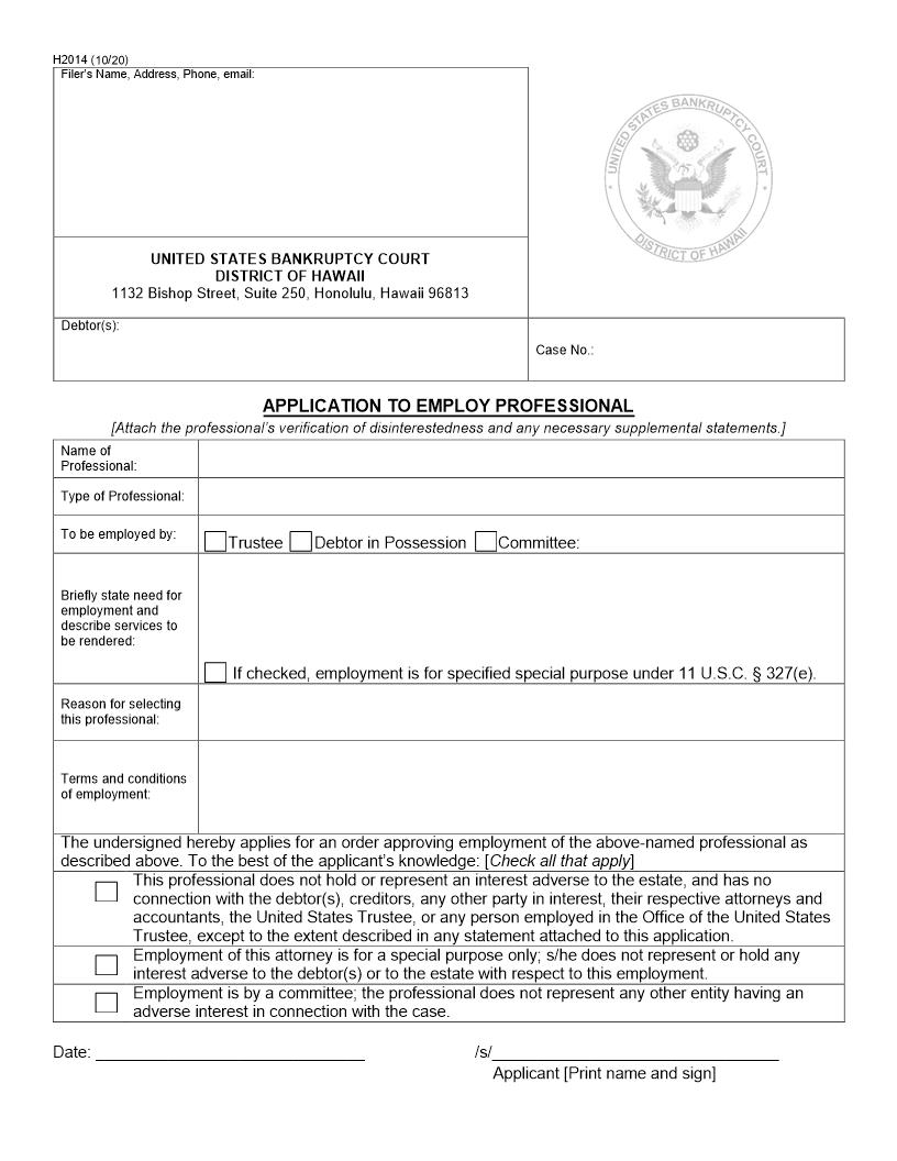 Application To Employ Professional {H2014} | Pdf Fpdf Doc Docx | Hawaii