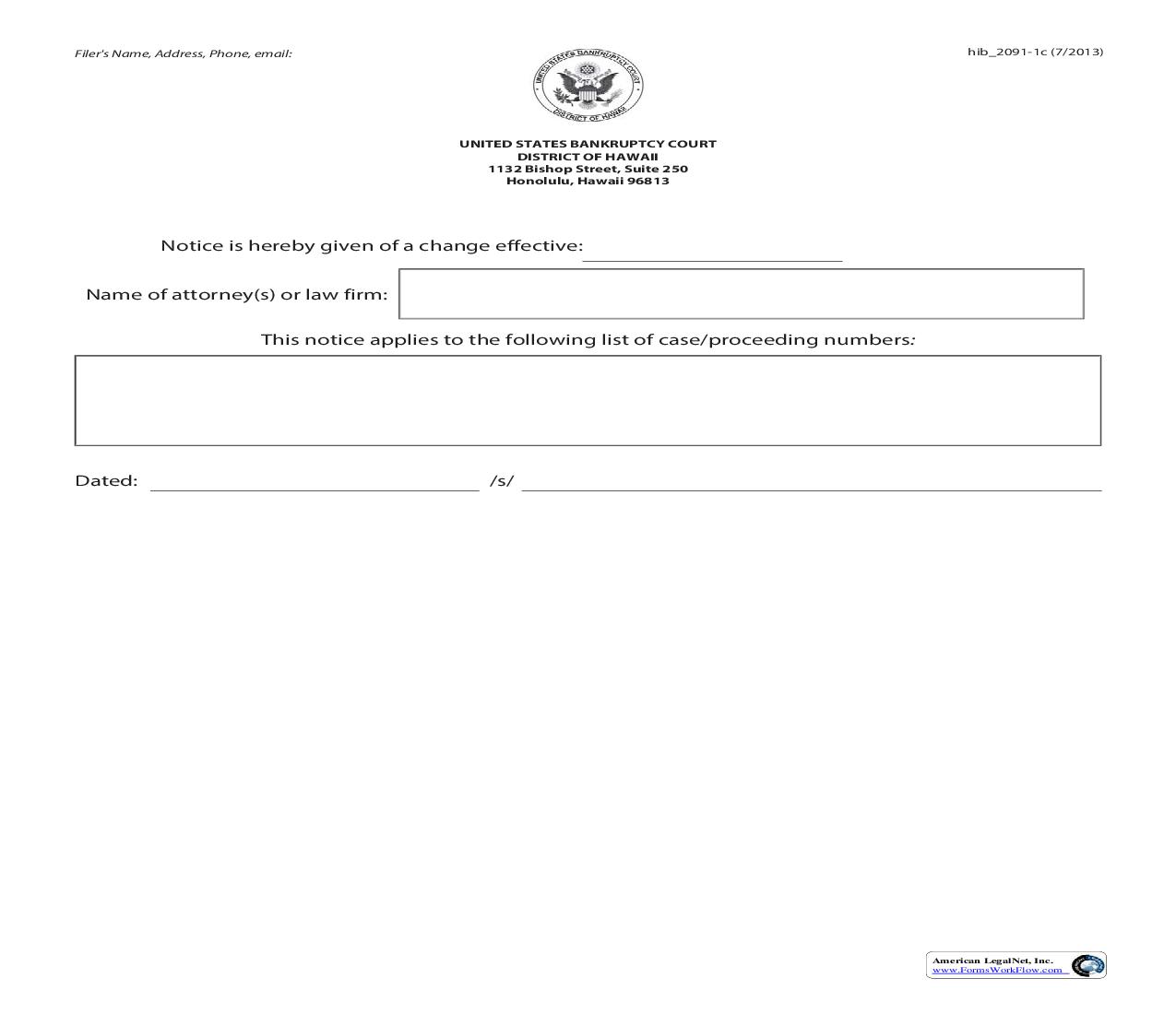 Attorneys Notice Of Change Of Address Or Firm Affiliation {hib 2091-1c} | Pdf Fpdf Doc Docx | Hawaii