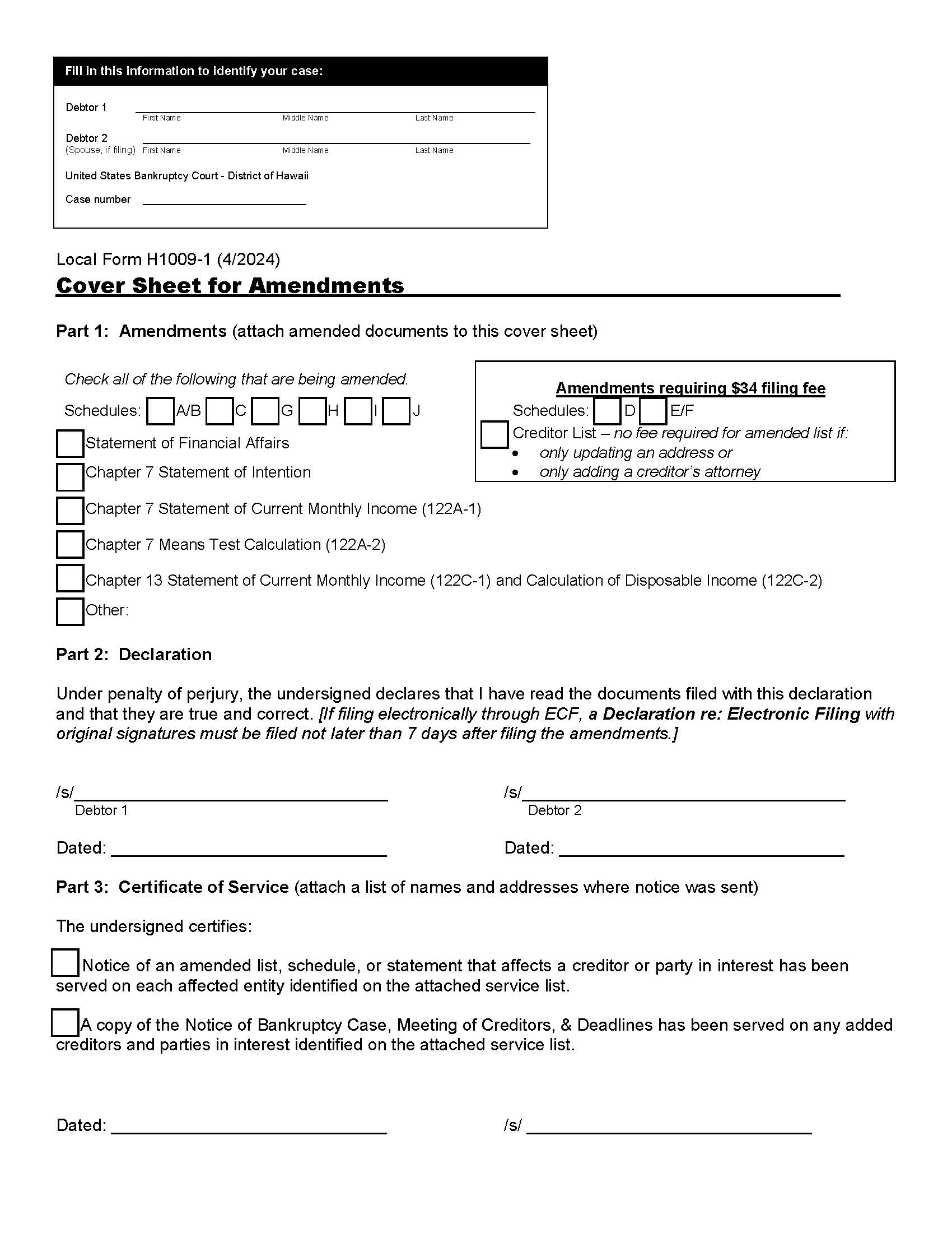 Cover Sheet For Amendments {H1009-1} | Pdf Fpdf Doc Docx | Hawaii