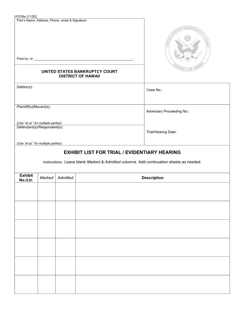 Exhibit List {H7016e} | Pdf Fpdf Docx | Hawaii