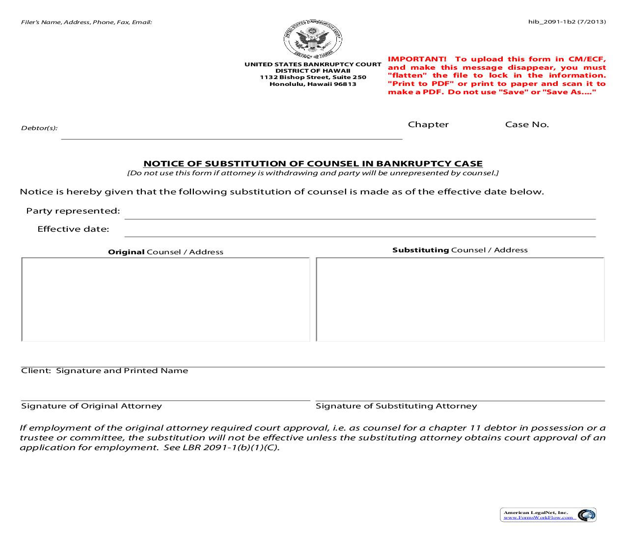 Notice Of Substitution Of Counsel {hib 2091-1b2} | Pdf Fpdf Doc Docx | Hawaii