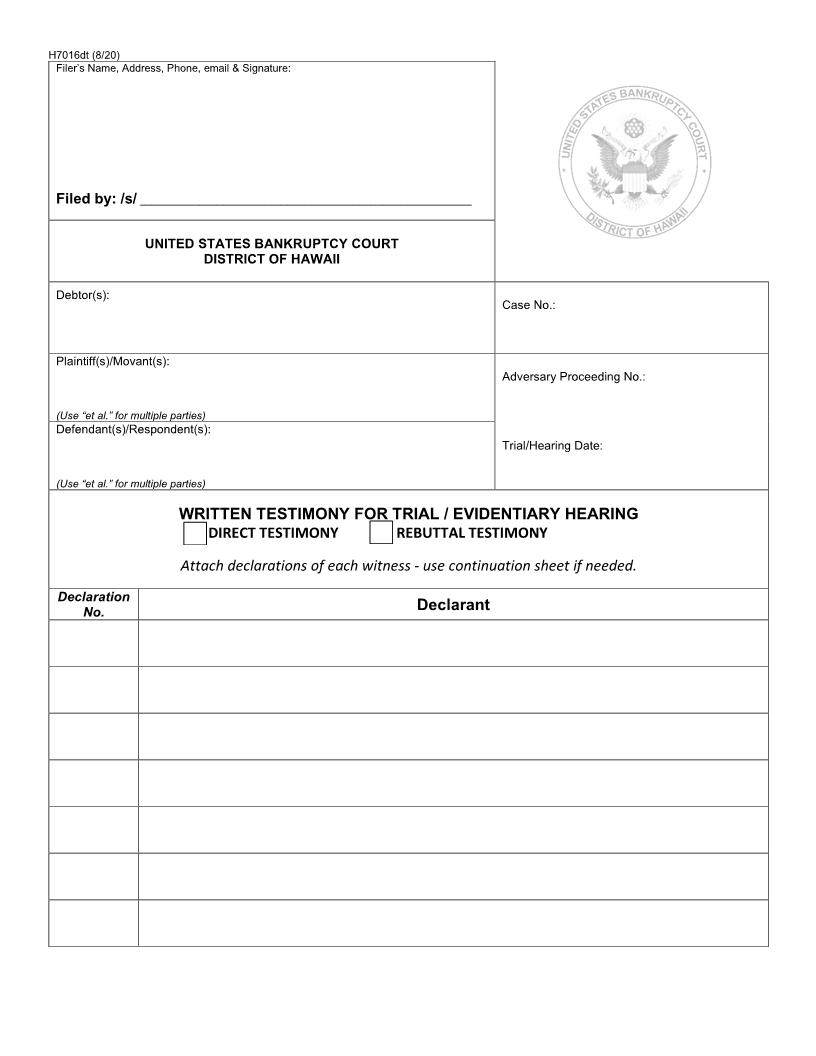 Written Testimony For Trial {H7016DT} | Pdf Fpdf Docx | Hawaii
