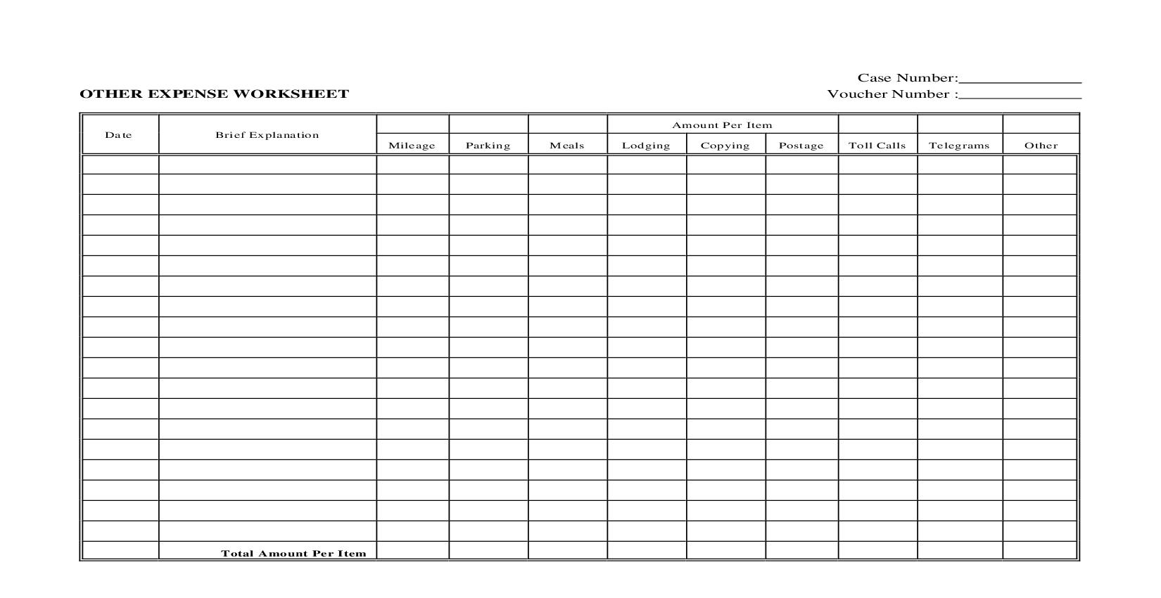 Other Expense Worksheet | Pdf Fpdf Doc Docx | Hawaii