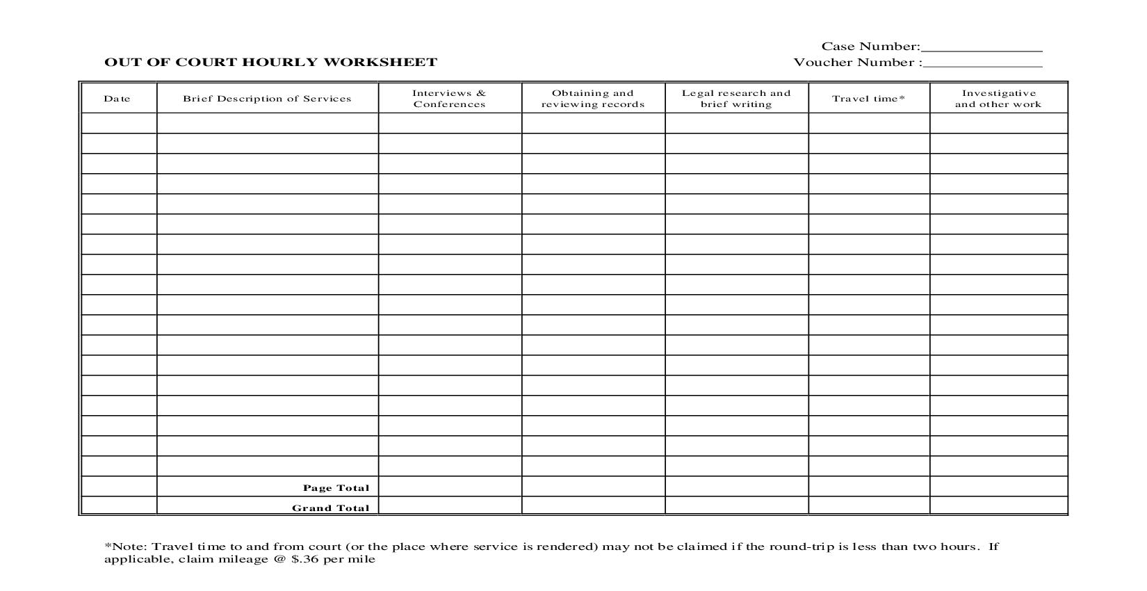Out Of Court Hourly Worksheet | Pdf Fpdf Doc Docx | Hawaii