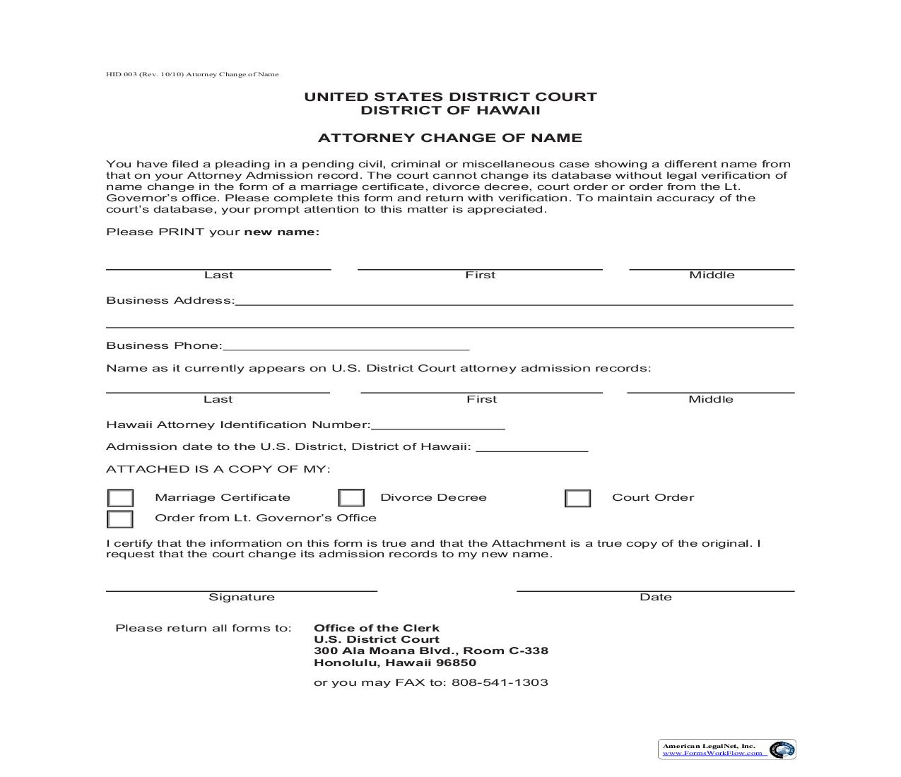 Attorney Change Of Name {HID 003} | Pdf Fpdf Doc Docx | Hawaii