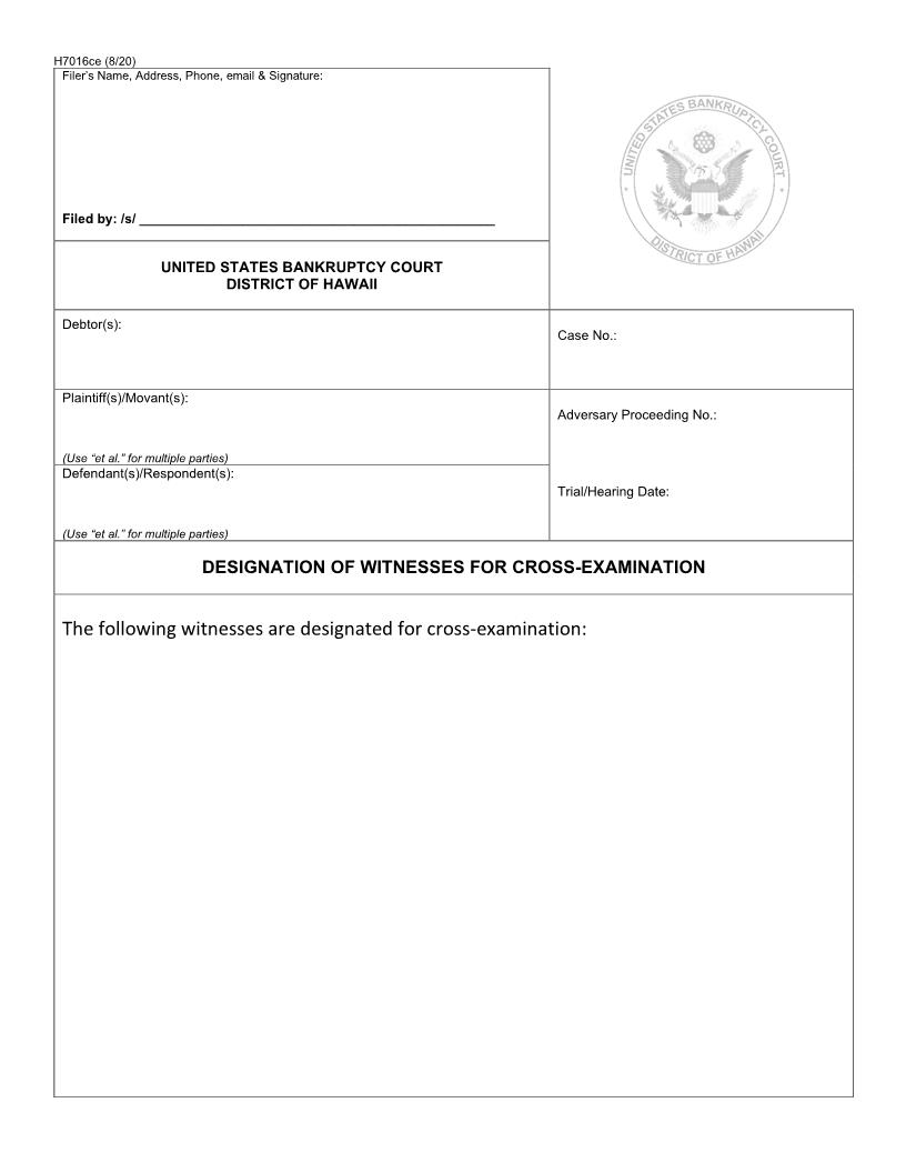 Designation Of Witnesses For Cross Examination {H7016CE} | Pdf Fpdf Docx | Hawaii