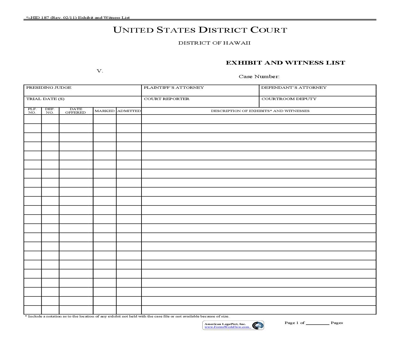 Exhibit And Witness List {HID 187} | Pdf Fpdf Doc Docx | Hawaii