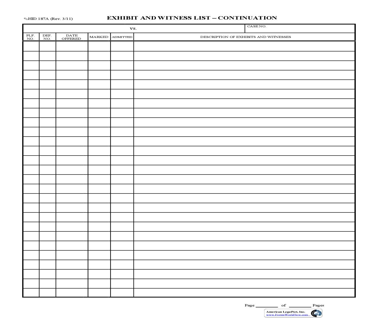 Exhibit And Witness List-Continuation {HID 187A} | Pdf Fpdf Doc Docx | Hawaii