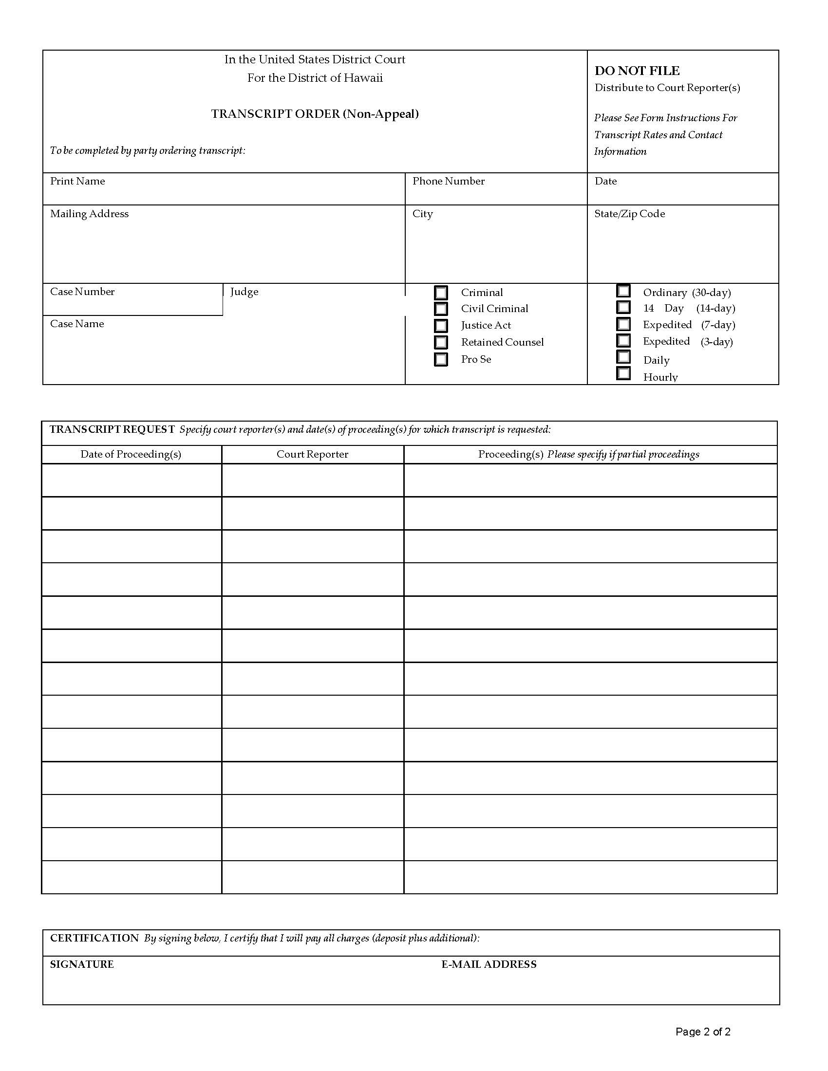 Transcript Order Non Appeal | Pdf Fpdf Docx | Hawaii