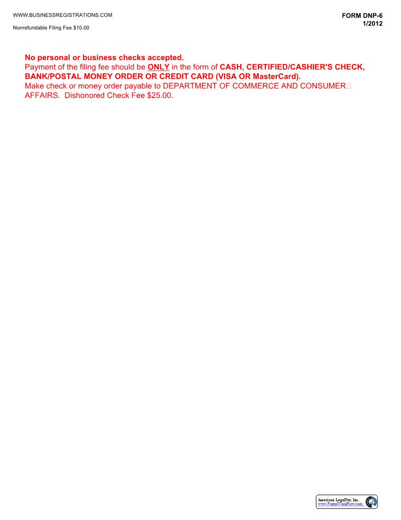 Articles Of Dissolution By Incorporators Or Initial Directors {DNP-6} | Pdf Fpdf Docx | Hawaii