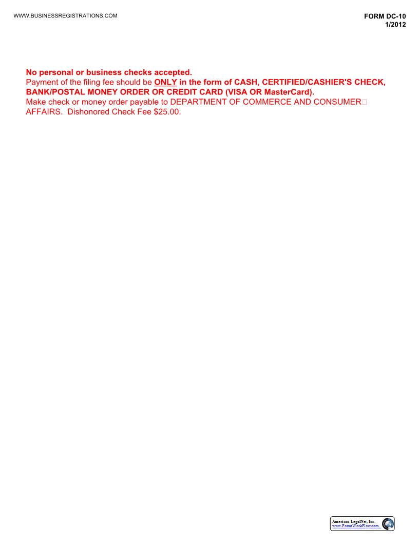 Articles Of Dissolution By Incorporators Or Initial Directors {DC-10} | Pdf Fpdf Docx | Hawaii