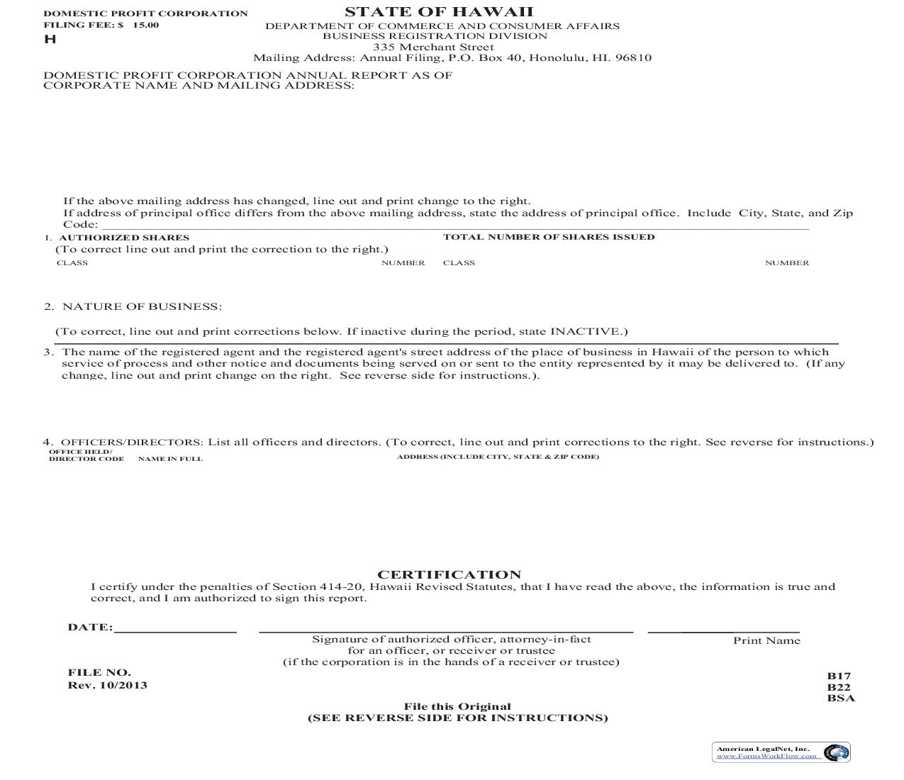 Domestic Profit Corporation Annual Report {D1} | Pdf Fpdf Doc Docx | Hawaii
