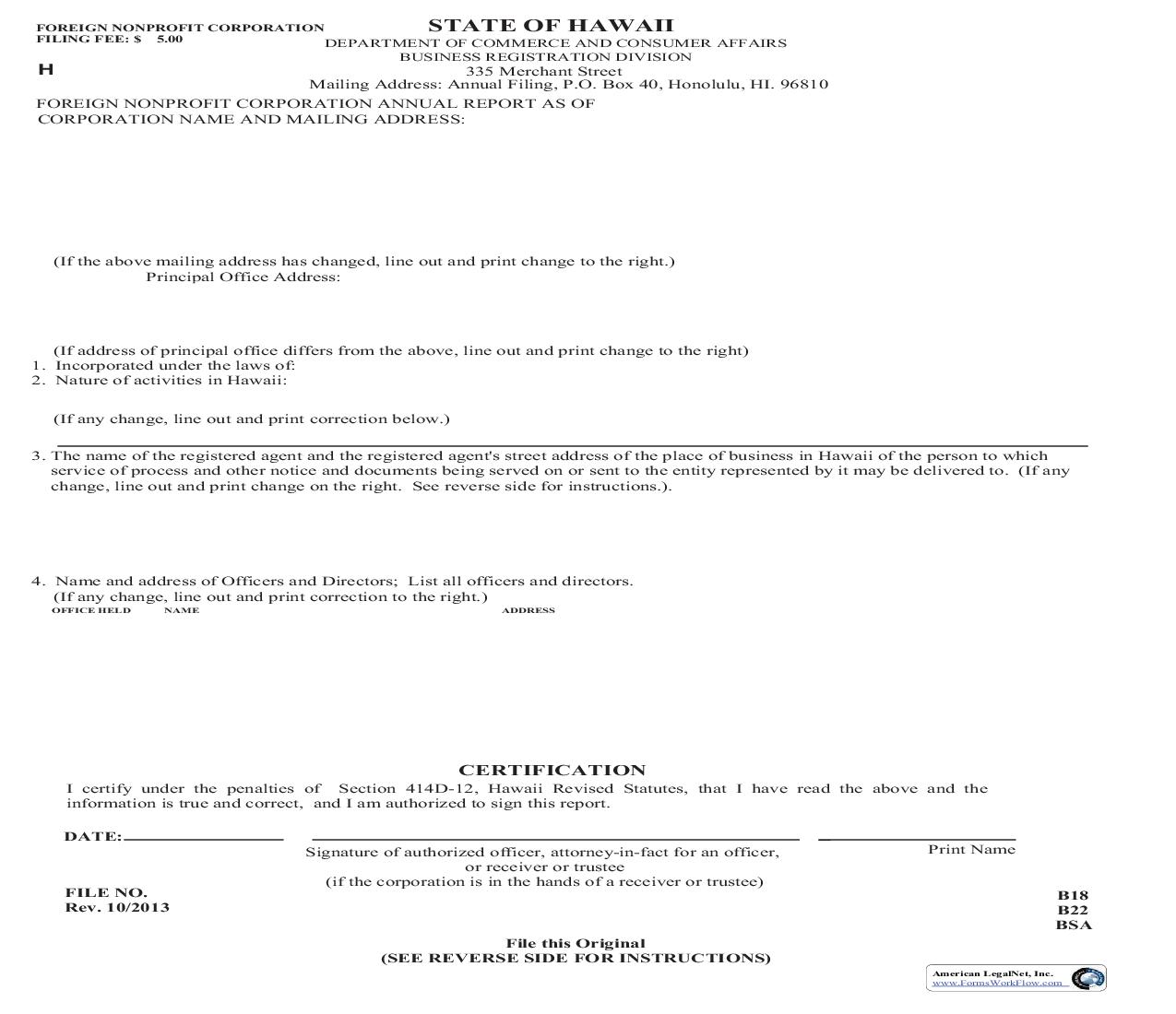 Foreign Nonprofit Corporation Annual Report {F2} | Pdf Fpdf Doc Docx | Hawaii