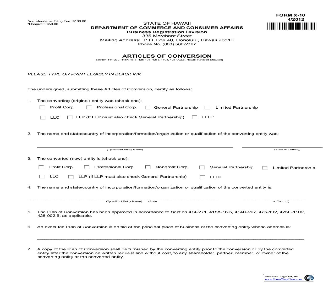 Articles Of Conversion {X-10} | Pdf Fpdf Doc Docx | Hawaii